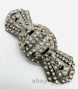 Large CORO DUETTE Clear Rhinestone Clip Brooch Open Back Signed Vintage Jewelry