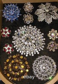 Large Lot of Vintage Rhinestone Brooches & Clip Earrings Possible Juliana