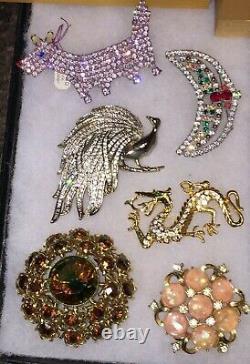 Large Lot of Vintage Rhinestone Brooches & Clip Earrings Possible Juliana