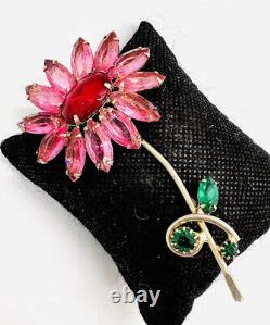 Large Pink Rhinestone Cone Flower Brooch Juliana Weiss Vintage Jewelry