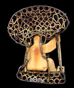 Large Rare Vintage Hobe Vermeil Chinese BANDORA Jeweled Rhinestone Brooch Pin