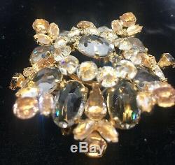Large SCHREINER of NY Vintage Rhinestone Brooch 2 1/2 Signed Inverted Crystals
