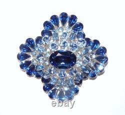 Large Vintage 2.5 Kramer New York Light & Sapphire Blue Rhinestone Brooch Pin