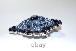 Large Vintage 2.5 Kramer New York Light & Sapphire Blue Rhinestone Brooch Pin