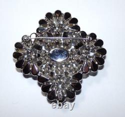 Large Vintage 2.5 Kramer New York Light & Sapphire Blue Rhinestone Brooch Pin