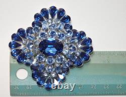 Large Vintage 2.5 Kramer New York Light & Sapphire Blue Rhinestone Brooch Pin