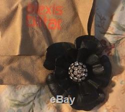 Large Vintage Alexis Bittar Black Lucite Flower Pin Brooch with Crystals 4