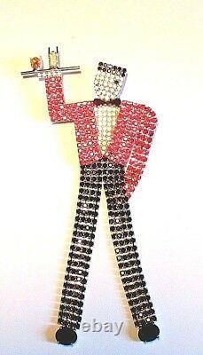 Large Vintage Animated Bellhop Rhinestone Brooch By Butler And Wilson