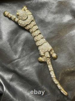 Large Vintage Articulated Rhinestone Panther Shoulder Brooch with Green eyes