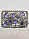 Large Vintage Blue Glass & Rhinestone Pot Metal Floral Rectangular Brooch 3