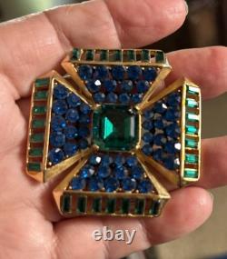 Large Vintage CAPRI Gripoix Rhinestone Maltese Cross Brooch INCREDIBLE