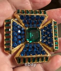 Large Vintage CAPRI Gripoix Rhinestone Maltese Cross Brooch INCREDIBLE