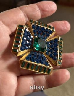 Large Vintage CAPRI Gripoix Rhinestone Maltese Cross Brooch INCREDIBLE