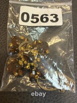 Large Vintage Huge Faux Amber Rhinestone Tassel Fringe Brooch Statement