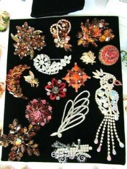 Large Vintage Jewelry Lot 91 Pcs Many Rhinestone Brooch Signed Unsigned Figural