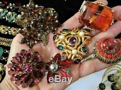 Large Vintage Jewelry Lot 91 Pcs Many Rhinestone Brooch Signed Unsigned Figural