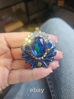 Large Vintage Juliana D&E Blue Watermelon Statement Brooch Pendant Book Piece BO