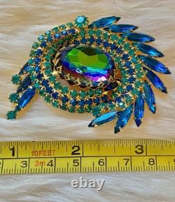 Large Vintage Juliana D&E Ice Capri Blue Aurora Borealis Open Dog Tooth Brooch