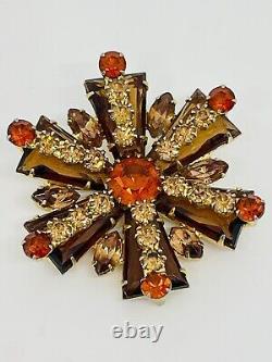 Large Vintage Juliana Rhinestone Brooch Amber Gold Tone Estate Jewelry 2