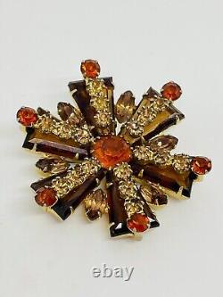 Large Vintage Juliana Rhinestone Brooch Amber Gold Tone Estate Jewelry 2