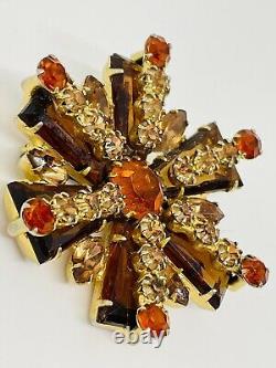 Large Vintage Juliana Rhinestone Brooch Amber Gold Tone Estate Jewelry 2