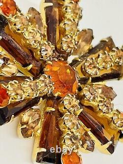 Large Vintage Juliana Rhinestone Brooch Amber Gold Tone Estate Jewelry 2