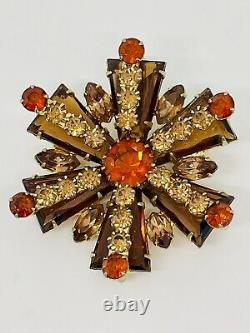 Large Vintage Juliana Rhinestone Brooch Amber Gold Tone Estate Jewelry 2