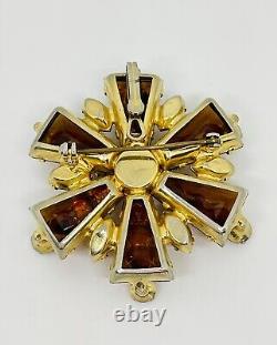 Large Vintage Juliana Rhinestone Brooch Amber Gold Tone Estate Jewelry 2