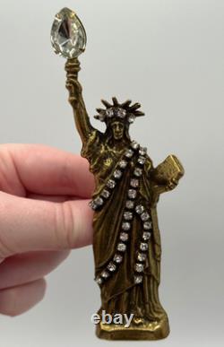 Large Vintage Marla Buck Statue of Liberty Rhinestone Brooch