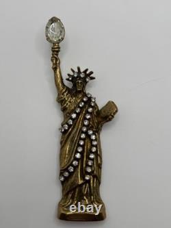 Large Vintage Marla Buck Statue of Liberty Rhinestone Brooch