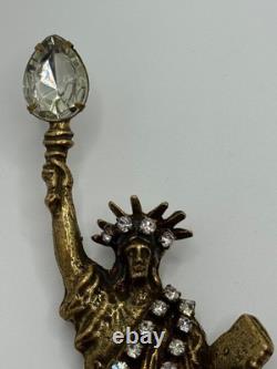 Large Vintage Marla Buck Statue of Liberty Rhinestone Brooch