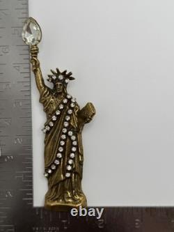 Large Vintage Marla Buck Statue of Liberty Rhinestone Brooch
