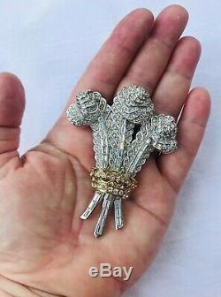 Large Vintage Rhinestone'Prince of Wales' White Feathers Brooch Attwood Sawyer