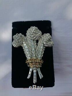 Large Vintage Rhinestone'Prince of Wales' White Feathers Brooch Attwood Sawyer