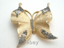 Large Vintage Trifari Alfred Philippe Butterfly Brooch Pin Smoky Rhinestones