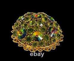 Large Vintage Watermelon Rivoli Rhinestone Brooch Pin Domed High End Gorgeous