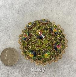Large Vintage Watermelon Rivoli Rhinestone Brooch Pin Domed High End Gorgeous