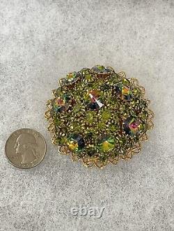 Large Vintage Watermelon Rivoli Rhinestone Brooch Pin Domed High End Gorgeous