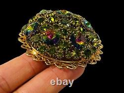 Large Vintage Watermelon Rivoli Rhinestone Brooch Pin Domed High End Gorgeous