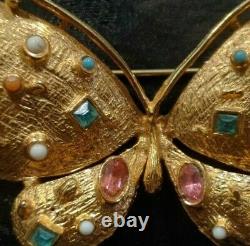 Large Vintage butterfly HATTIE CARNEGIE gold Rhinestone brooch PINS 3.5