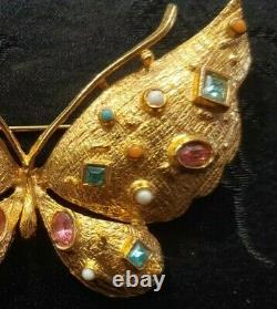 Large Vintage butterfly HATTIE CARNEGIE gold Rhinestone brooch PINS 3.5