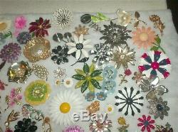 Lot 120 Pcs Lbs Vintage Flower Enamel Brooch Pins Earring Sets Rhinestone Signed