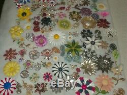 Lot 120 Pcs Lbs Vintage Flower Enamel Brooch Pins Earring Sets Rhinestone Signed