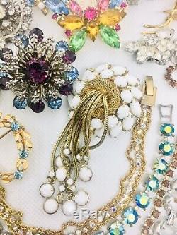 Lot 27 Pieces Vintage Rhinestone Jewelry Necklaces Brooches Bracelets Resell
