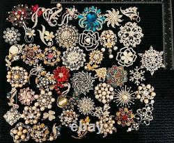Lot 50 Vintage Style Crystal Brooch Pin Set Rhinestone Statement Flower Bulk