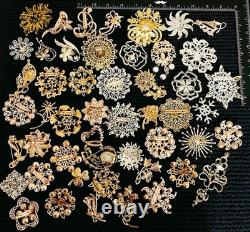 Lot 50 Vintage Style Crystal Brooch Pin Set Rhinestone Statement Flower Bulk