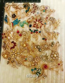 Lot 50 Vintage Style Crystal Rhinestone Brooches Floral Animal Mixed Designs