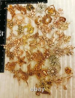 Lot 50 Vintage Style Crystal Rhinestone Brooches Floral Animal Mixed Designs