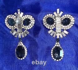 Lot Pair of 2 Vtg JULIANA 50's Blue Glass Rhinestone 2 3/4 Dangling Pins Brooch