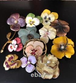 Lot of 12 Vintage Flower Pins Brooches Pansy Pansies